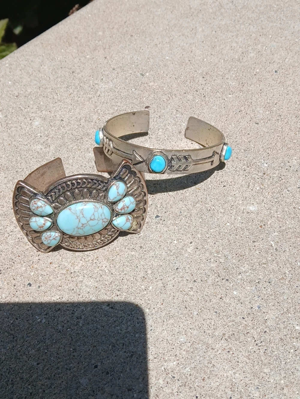 Silver Turquoise Cuff Bracelets Lot Of 2